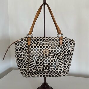 Vintage Coach Leah Op Art Signature Cream Tan Coated Canvas Tote Bag J0868-13142